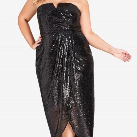 City Chic Dresses & Skirts - NWT Plus Size Strapless Black Sequin Gown